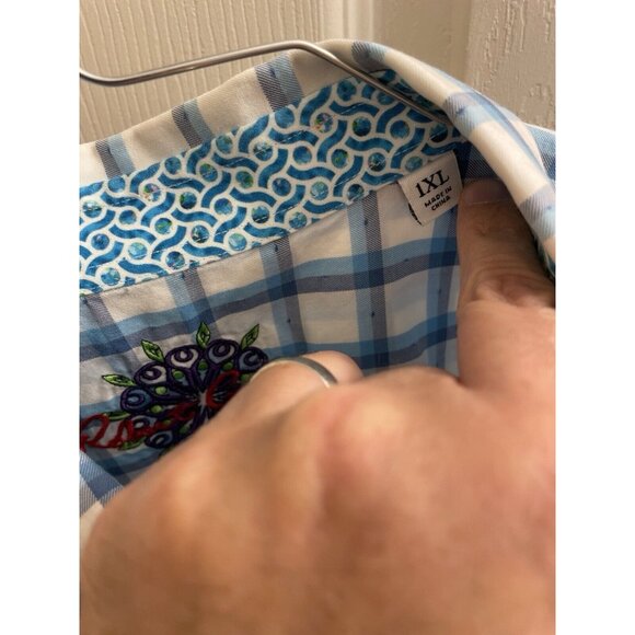 Robert Graham Mens Button Down Shirt White Blue Plaid W/Flip Up Cuff Design 1xl - Picture 6 of 10